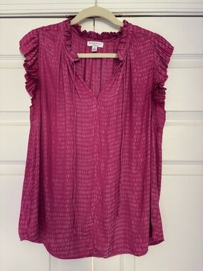 Current Air Fuchsia Ruffle Sleeve Tie-Neck Blouse